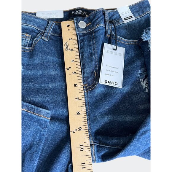 Judy Blue Womens Mid-Rise Distressed Skinny Jeans In Dark Blue Denim Size 9/29 - Picture 9 of 16